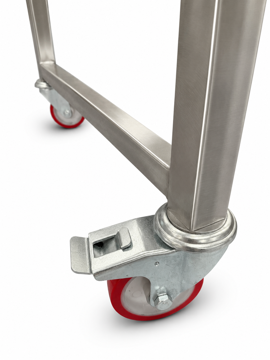 Lockable front castor on R-TEC mobile stand — secures the RATIONAL iCombi Pro 10-grid during servicing