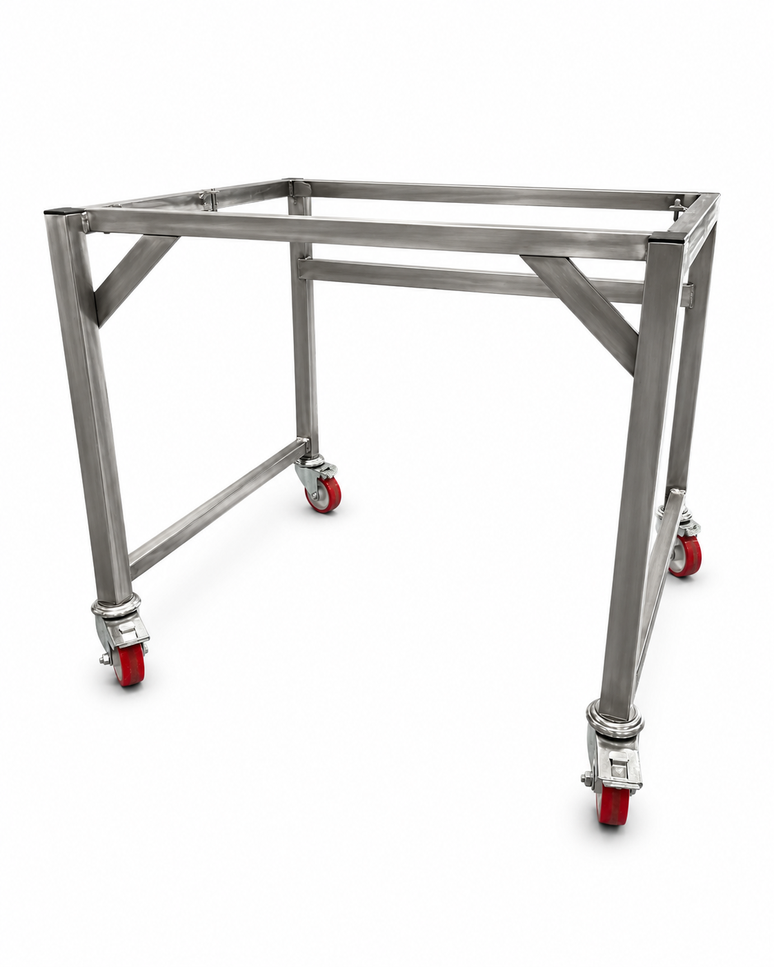 R-TEC mobile stand for RATIONAL iCombi Pro 10-grid — front view showing open-void underside and four heavy-duty castors