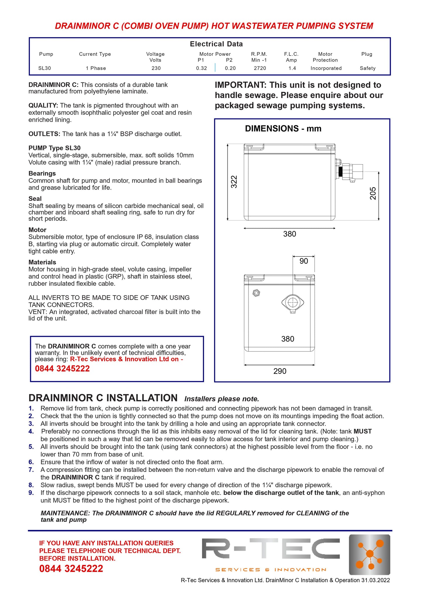 Drain pump - Drain Minor C RTSDMC30SL - Carriage & VAT included