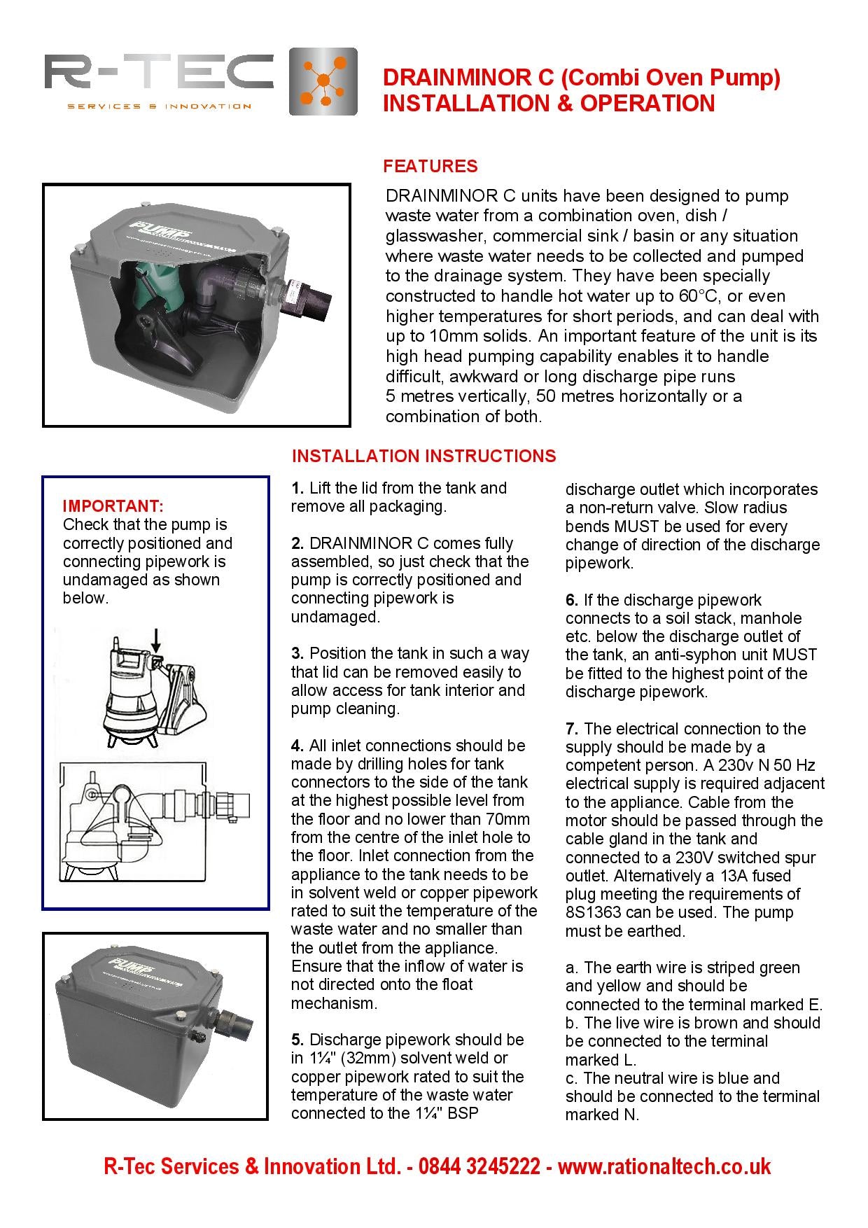 Drain pump - Drain Minor C RTSDMC30SL - Carriage & VAT included