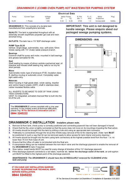 Drain pump - Drain Minor C RTSDMC30SL - Carriage & VAT included